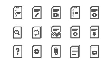 Belge simgeleri. Rapor, Kontrol Listesi ve İndirme dosyası. Klasik simge seti. Vektör