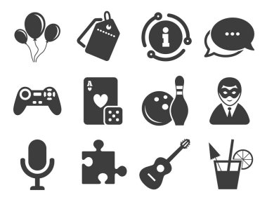 Oyun, bowling ve yapboz ikonları. Eğlence. Vektör