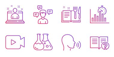 Zamanlayıcı, yemek tarifi kitabı ve insan şarkı ikonları hazır. Vektör