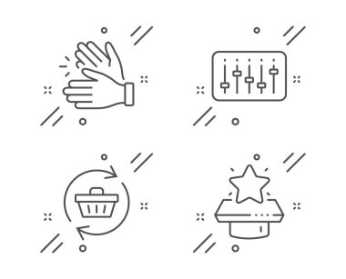 Dj denetleyicisi, el çırpma ve sepeti simgeleri yenileyin ayarlayın. Kazanan podyum tabelası. Vektör