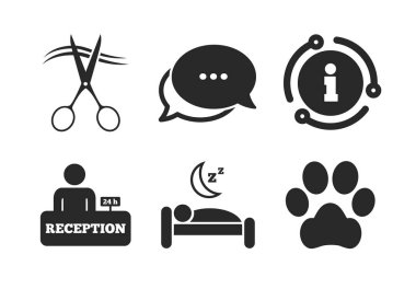 Otel servisi simgesi. Evcil hayvanlara izin var, kuaför. Vektör