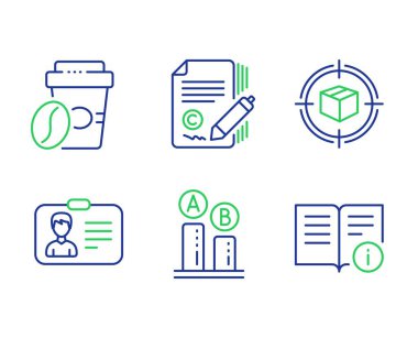 Kimlik kartı, Ab testi ve Copywriting simgeleri ayarlanır. Vektör