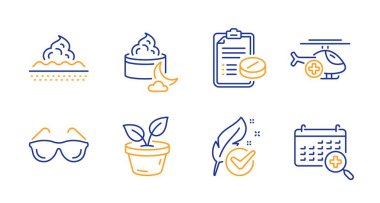 Tıbbi reçete, hipoalerjenik testler ve tıbbi helikopter ikonları hazır. Vektör