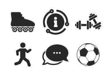 Futbol topu, paten, koşu simgeleri. Vektör