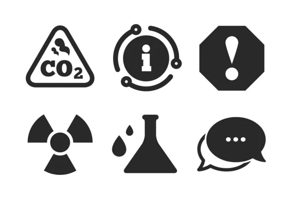 Aufmerksamkeitsstrahlung Symbole. Chemiekolben. Vektor — Stockvektor