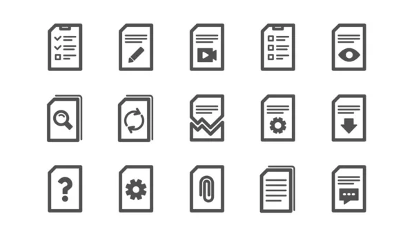 Iconos de documentos. Informe, Checklist y Descargar archivo. Conjunto de iconos clásico. Vector — Vector de stock