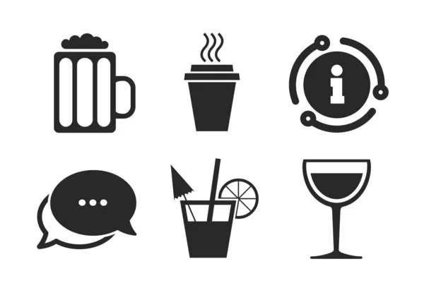 Drinks signs. Coffee cup, glass of beer icons. Vector — Stock Vector