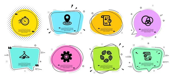 Trage mode, Cogwheel en Report pictogrammen ingesteld. Service, Organisch getest en Euler diagram tekens. Vector — Stockvector