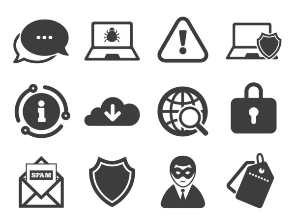 Iconos de privacidad de Internet. Señales de delitos cibernéticos. Vector — Vector de stock