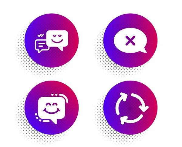 Reject, Happy emotion and Smile chat icons set. Recycling sign. Delete message, Web chat, Happy face. Vector