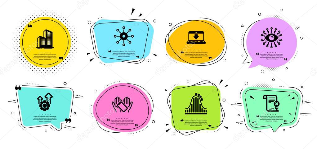Reject certificate, Multichannel and Seo gear icons set. Vector