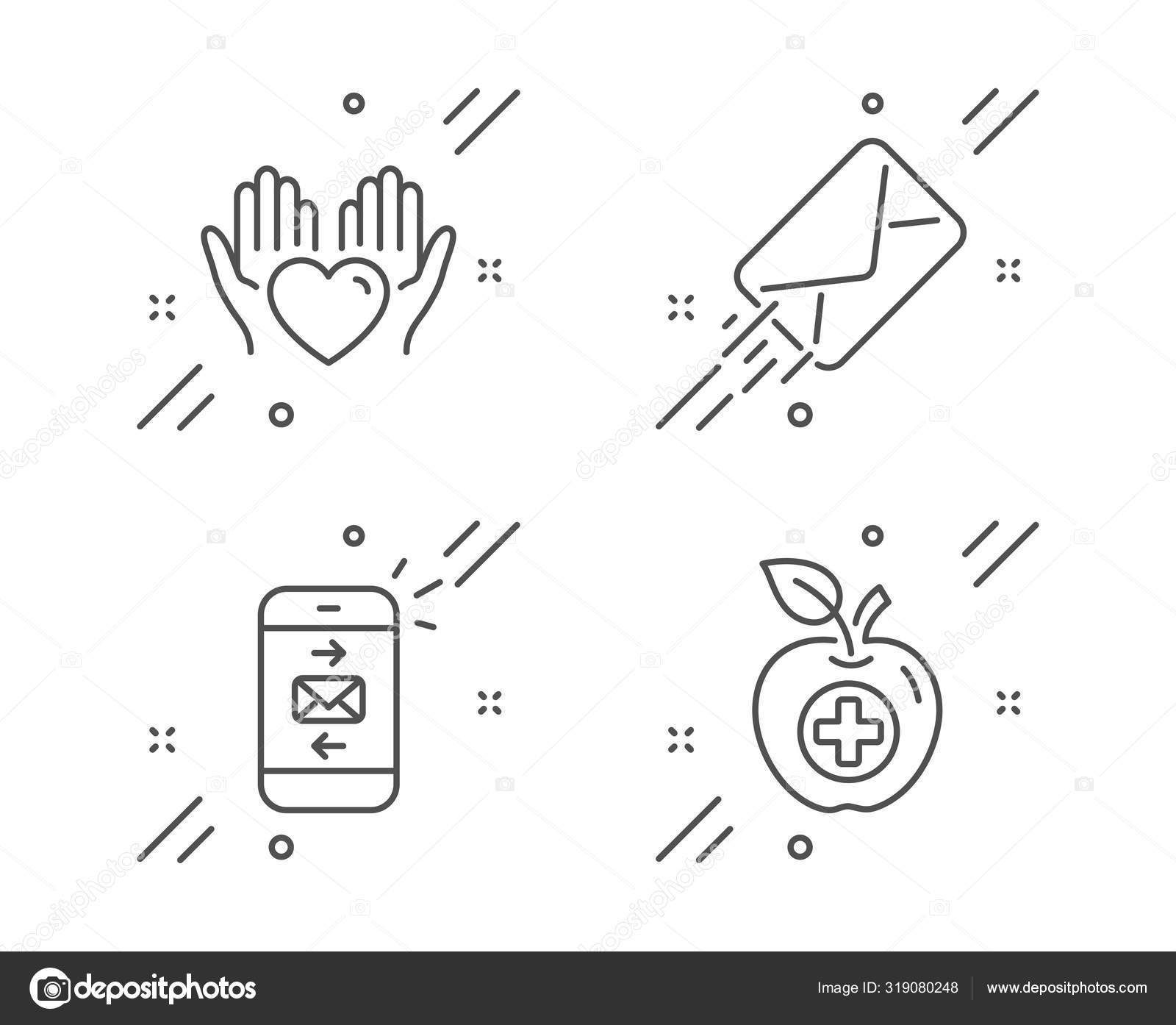 E-Mail, Hold Heart And Mail. Знак Медицинской Еды. Доставка Почты.