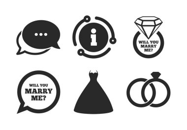 Gelinlik simgesi. Gelin ve damat yüzük sembolü. Vektör