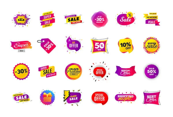 Insigne de bannière de vente. Offre spéciale tags de réduction. Modèles de forme de coupon. Meilleur badge d'offre. Des icônes super discount. Vecteur — Image vectorielle