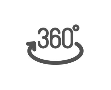 360 derece ikon. Tam dönüş işareti. VR teknoloji simülasyonu. V