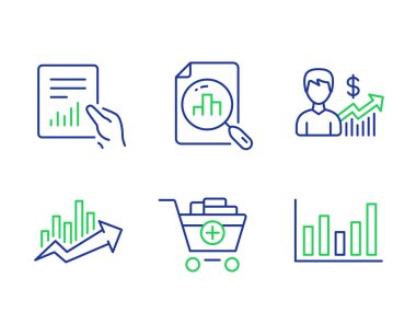Analitik grafik, büyüme grafiği ve belge simgeleri ayarlandı. İş dünyası