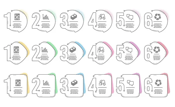 Bolha de fala, máquina de lavar roupa e diagrama gráfico ícones conjunto. Orga. — Vetor de Stock