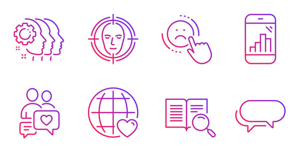 Face detect, Search text and Dislike icons set. Graph phone, Emp