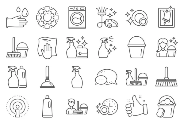 Cleaning line icons. Laundry, Sponge and Vacuum. Vector — Stock Vector