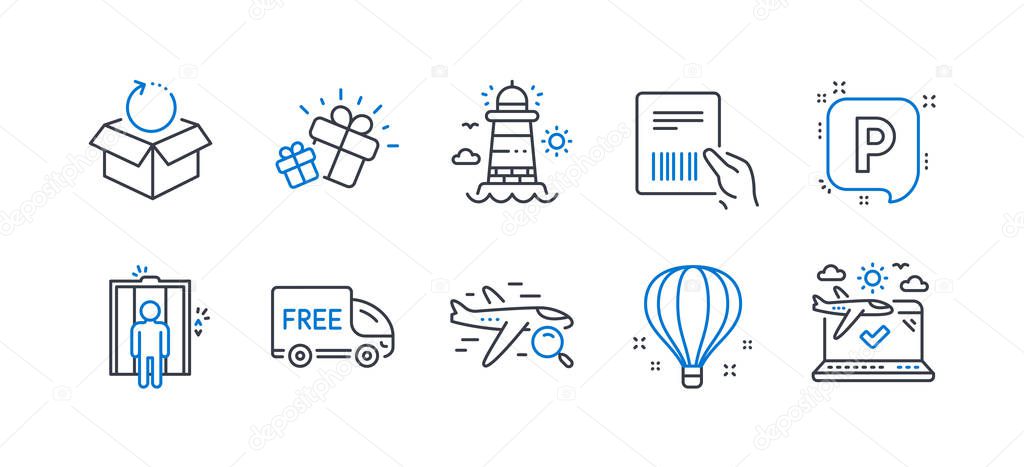Set of Transportation icons, such as Gift, Elevator, Lighthouse.