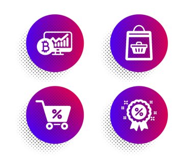 Özel teklif, online satın alma ve Bitcoin grafik simgeleri seti. Discou