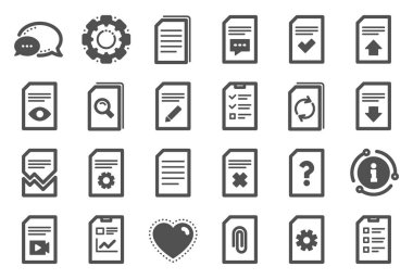 Belge simgeleri. Rapor, kontrol listesi ve kopyala. Vektör