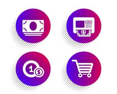 Nakit para, ATM ve Usd madeni paralar ayarlandı. Piyasa satışı tabelası. Banki