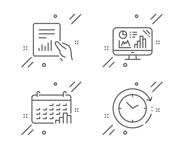 Gráfico de calendário, conjunto de ícones de gráfico de documento e análise. Hora cha — Vetor de Stock