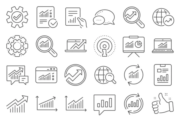 Icone delle linee di analisi. Grafici, Report e Grafici. Vettore — Vettoriale Stock