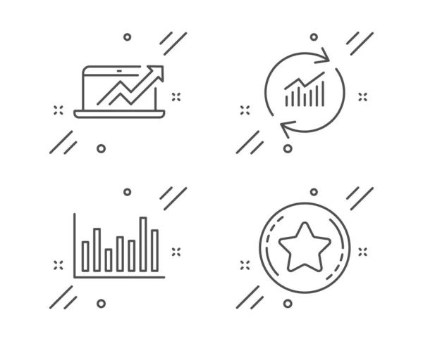 Diagrama de barras, diagrama de vendas e conjunto de ícones de dados de atualização. Fidelidade — Vetor de Stock