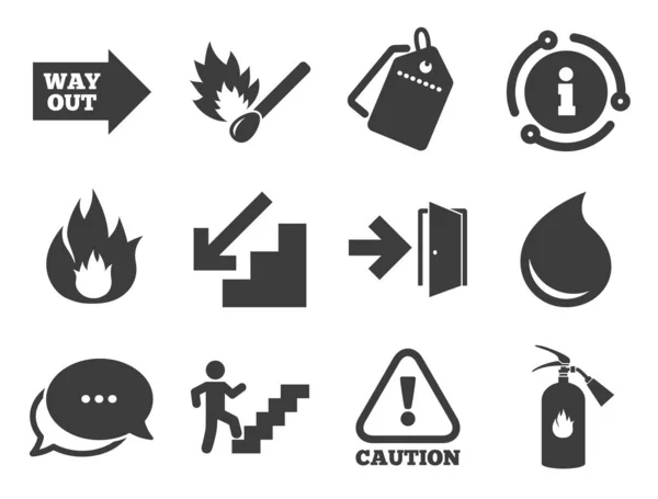 Fire safety, emergency icons. Extinguisher sign. Vector — Stock Vector