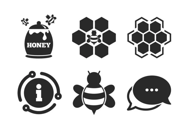 Ikona medu. Buňky ve voštových buňkách se symbolem včel. Vektorové — Stockový vektor