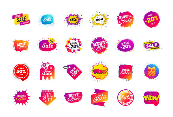 Sale banner badge. Special offer discount tags. Coupon shape tem
