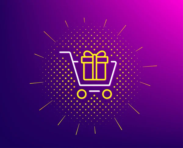 Carrito de compras con icono de línea de caja de regalo. Vector — Archivo Imágenes Vectoriales