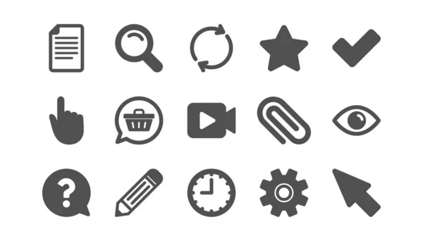 Document, Time and Question mark icons. Search, Video and Check — Stock Vector