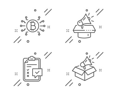 Kontrol listesi, megafon ve Bitcoin sistem simgeleri ayarlandı. Megafon kutusu