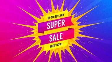 Süper satış rozeti geçmişi. İndirimli afiş şekli. Vektör