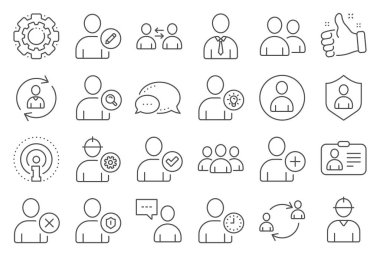 Kullanıcılar simgeleri sıralar. Profil, Grup ve Destek. Vektör