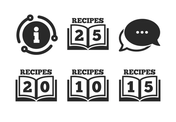 Icônes de livre de cuisine. Vingt-cinq recettes signe de livre. Vecteur — Image vectorielle