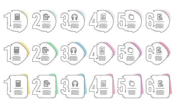 Mensajero, Seo teléfono y Megáfono iconos de lista de verificación establecidos. Auriculares — Vector de stock