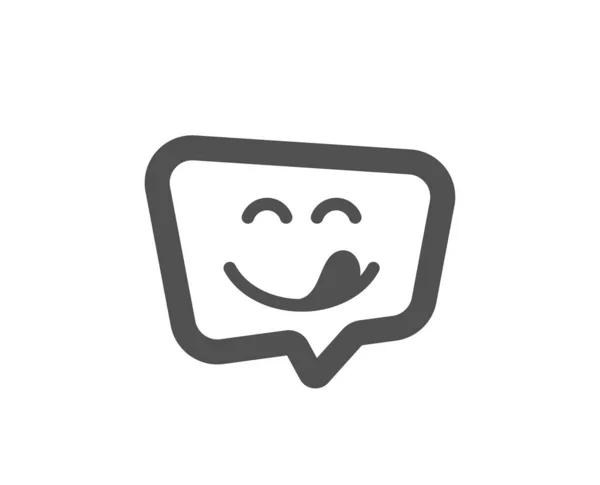 Ícone de sorriso gostoso. Emoticon com sinal de língua. Bolha de fala. Efeito — Vetor de Stock