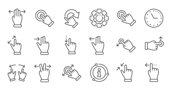 Touchscreen gesztus vonal ikonok. Kézi ellop, csúszófedelet gesztus, multi — Stock Vector