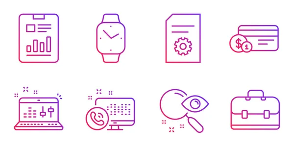 Smartwatch, Comprobación de sonido y configuración de archivos iconos establecidos. Buscar, pagar — Archivo Imágenes Vectoriales