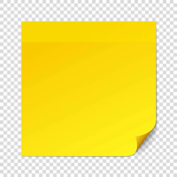 Gul klibbig not på transparent konsistens bakgrund. Avtagbar — Stock vektor