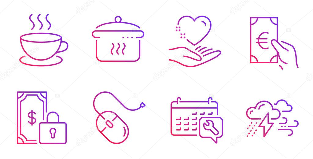 Private payment, Finance and Computer mouse icons set. Boiling p
