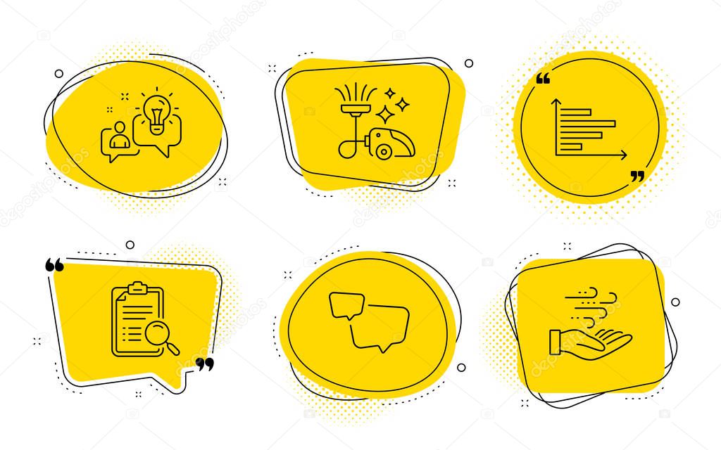 Vacuum cleaner, Horizontal chart and Idea icons set. Search anal