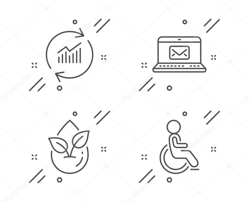 Organic product, E-mail and Update data icons set. Disabled sign