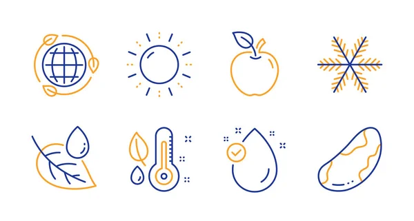 Sneeuwvlok, zonne-energie en thermometer pictogrammen ingesteld. Appel, Eco-ener — Stockvector