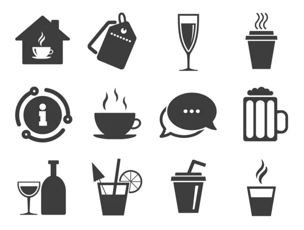 Εικονίδια τσαγιού, καφέ και μπύρας. Ποτά αλκοόλ. Διάνυσμα — Διανυσματικό Αρχείο