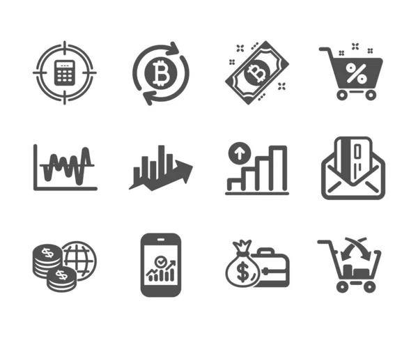 Eine Reihe von Finanzsymbolen, wie Smartphone-Statistiken, Weltgeld — Stockvektor